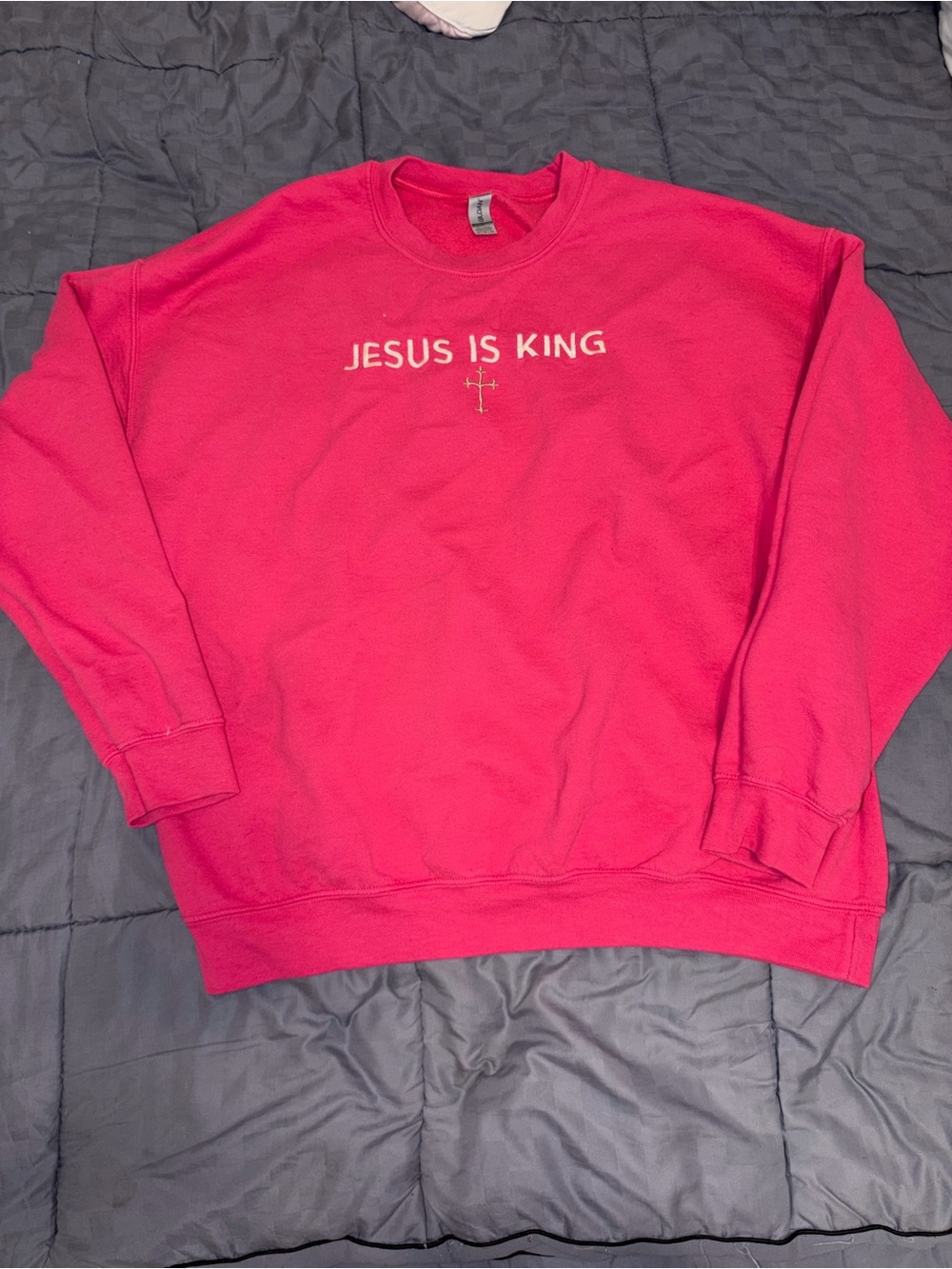 Gildan Pink 'JESUS IS KING' Crewneck Sweatshirt